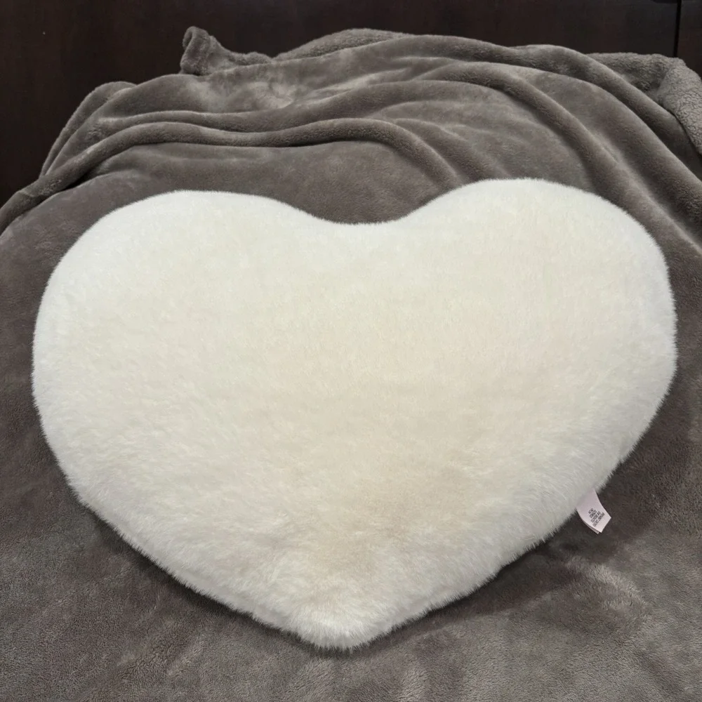 Victoria's Secret Heart Pillow Plush White Faux Fur VS I Love You